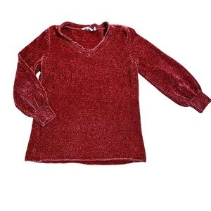 SOFT SURROUNDINGS BURGUNDY DEEP RED V-NECK CHENILLE WOMENS SWEATER SIZE MEDIUM